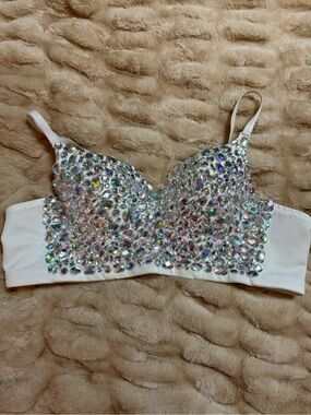 Kiwi White Crystal-Embellished Camisole Bralette